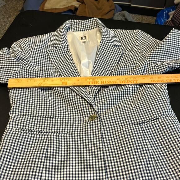 Anne Klein Gingham Check Blazer Women’s M Tie Sleeve One Button Jacket - Picture 5 of 7